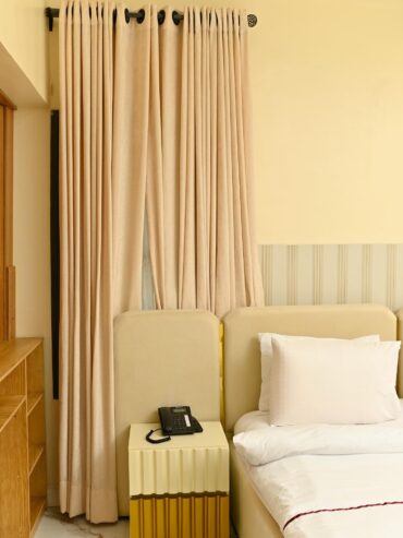 Powerful air conditioning unit keeping the luxury shortlet Lekki bedroom cool.