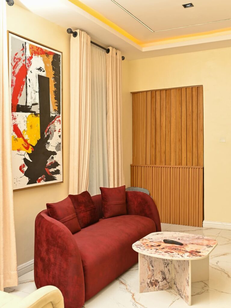 Complete entertainment center with TV and games in the best shortlet in Lekki Phase 1.