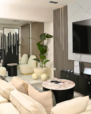 Large wardrobe with hangers and storage space for long stays in our Lekki shortlet.